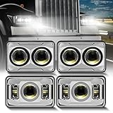 COWONE DOT Approved 4x6 inch LED Headlights 1000% Bright 120W Compatible with Kenworth T800 T600 Peterbilt 379 Feightliner O-ldsmobile Cutlass H4651 H4652 H4656 H4666 H6545 Black - Chrome