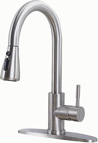 HOTIS - Grifo de fregadero de cocina de níquel cepillado, grifo de cocina con rociador extraíble, pequeño grifo extraíble de acero inoxidable de una