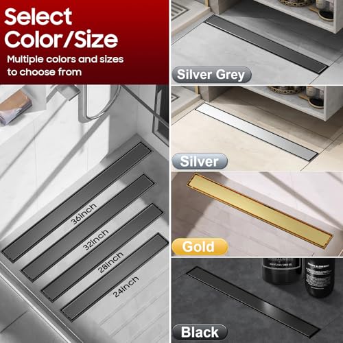 Image of DLONE Linear Shower Drain - 36 Inch Gun Gray, with Tile Insert Panel