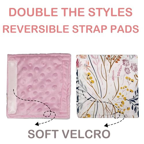Image of Baby Car Seat Neck Cover, Car Seat Strap Cover, Seat Belt Cushions Pads, Shoulder Strap Protectors, Reversible Pram Harness Covers in Minky Floral, Baby Neck Pad Protector