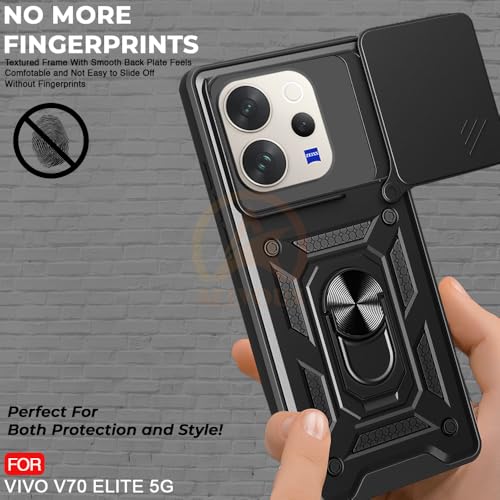 Image of Armor Bumper Back Cover Case for Vivo V70 5G / V70 Elite 5G | Rotating Camera Cover, Ring Holder & Kickstand | Heavy Duty & 360 Degree Protection Vivo V70 5G / V70 Elite 5G Back Cover (Black)
