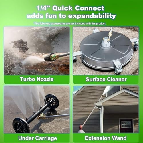Electric Pressure Washer Adjustable 5000PSI 4.0 GPM High Power Washers with 33ft Hose Reel, 4 Nozzle and Foam Cannon, Power Washers Machine for Home, Cars, Patio (Green) - Image 6