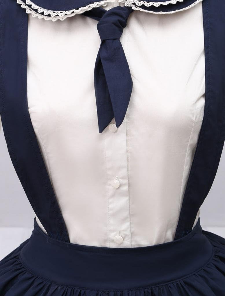 Hugme Navy Blue Two-Layer Ruffles Bow Kawaii Lolita Suspender Skirt