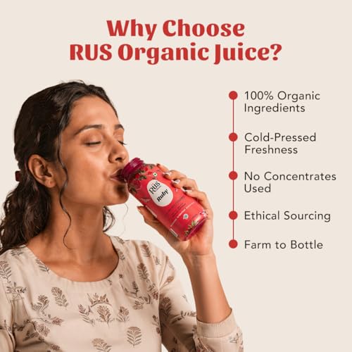 Image of Rus Organic Ruby Juice | Pomegranate Fruit + Kokum Juice Without Sugar | Pack of 6 (250ml Each) | Natural, No Added Preservative | Cold Pressed | Immunity Support