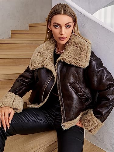 LY VAREY LIN Women Faux Leather Jacket with Faux Fur Lining Warm Winter Biker Coat4