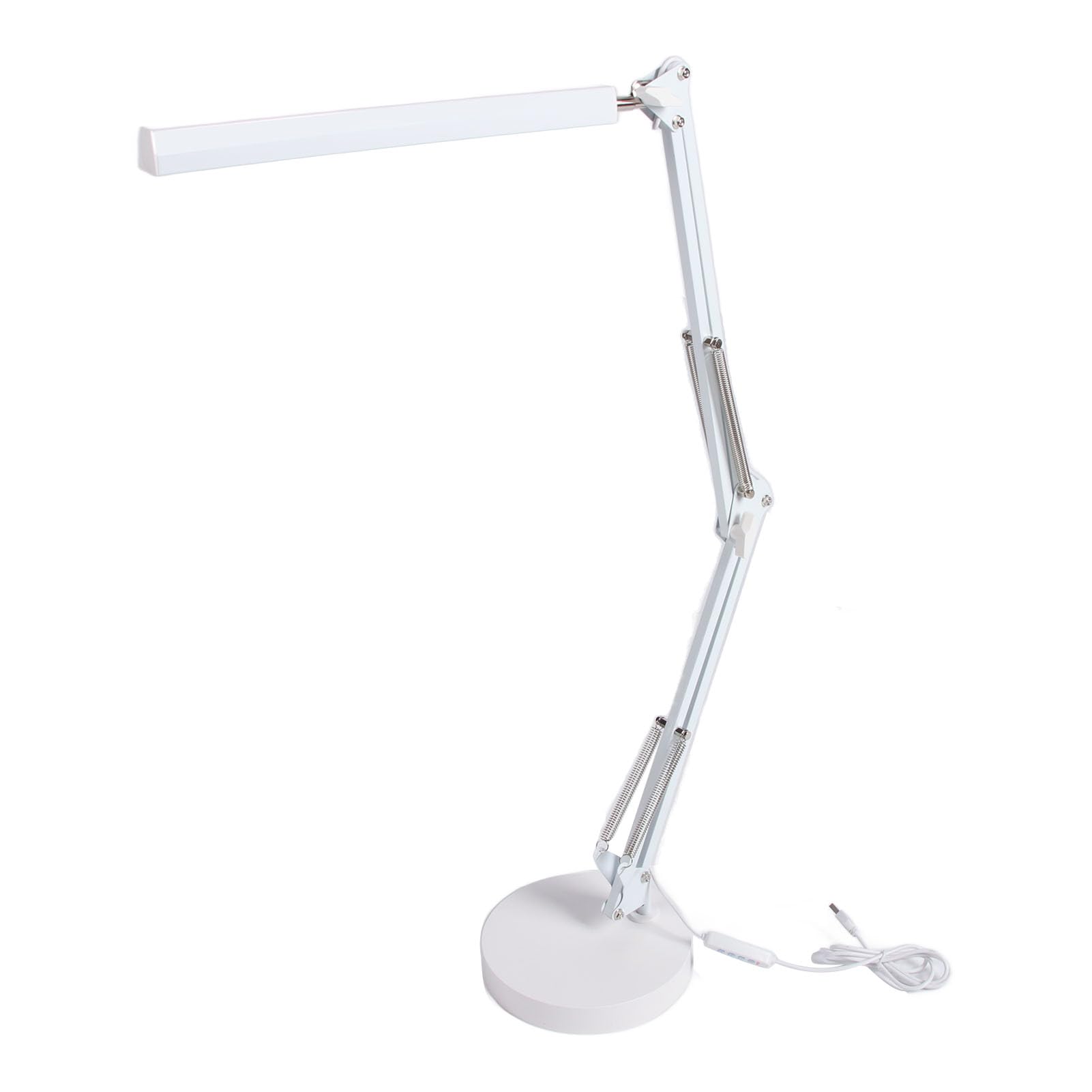 LED-Schreibtischlampe, 12 W, 1000 LX, 3-teilige Schreibtischlampe mit Schwenkarm, Verstellbare mit Rundem Sockel für Büro, Schlafzimmer, Schlafsaal, Schule, Hotel, Tattoo, Augenbrauen, (WHITE)