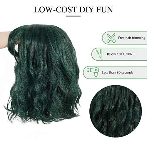 Yamel Wavy Bob Wig with Bangs Green Wig Natural Synthetic Hair Shoulder Length Short Curly Wigs for Women - Image 4