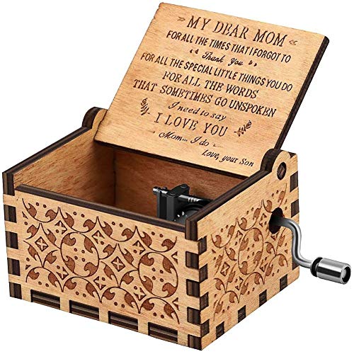 MEETWAY Hand Crank Music Box for Mom Gifts from Son Vintage Engraving Wooden