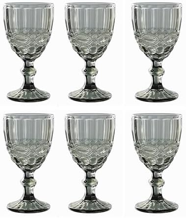 Juego de 6 copas de vino de colores vintage con relieve (lazo/gris/negro/250 ml), copas de boda, copas de champán, jarra, cuenco de postre, copas de cristal, copas de vino, copas de agua, copas de Juego de 6 copas de vino de colores vintage con relieve (lazo/gris/negro/250 ml), copas de boda, copas de champán, jarra, cuenco de postre, copas de cristal, copas de vino, copas de agua, copas de