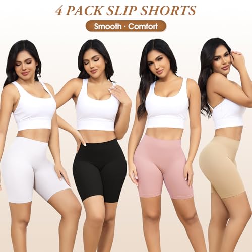 4 Pack Slip Shorts for Under Dresses Anti Chafing Underwear Seamless Comfortable Smooth Yoga Biker Workout Shorts2