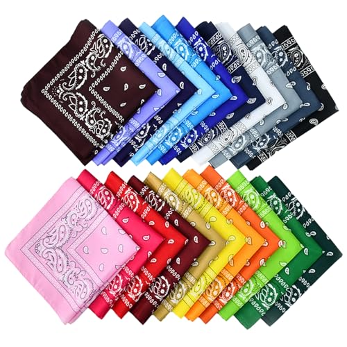Luckwaii Bandana Halstücher für Damen Herren, 22 Stück Nickitücher Kopftuch Paisley Muster Kopftücher Halstuch Männer, Mischfarben Taschentücher Haar Schal Quadratische Tücher Bandanas 55 x 55 cm