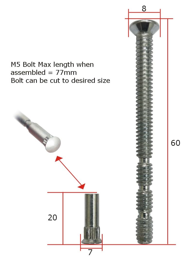 M5 x 90mm Chrome Door Handle Pozi Screws with Security Bolt Carriage Sleeve Male to Female Connecting Screws for Door Handle Knobs Es-cutcheons and Others (Pack of 4) - Image 2