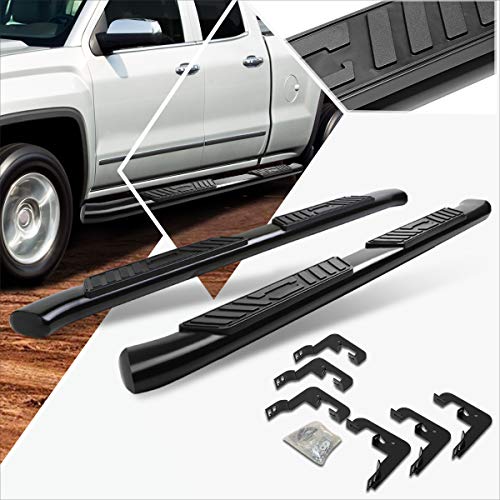 (2Pcs) 5 Inch Black Steel Oval Curved Nerf Bars Side Steps Compatible with 07-19 Chevy Silverado/GMC Sierra Extended Cab