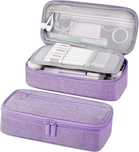 Estojo Multiuso com 2 Divisórias, Alça e Zíper Interno e Externo – Necessaire e Diversos (Roxo)