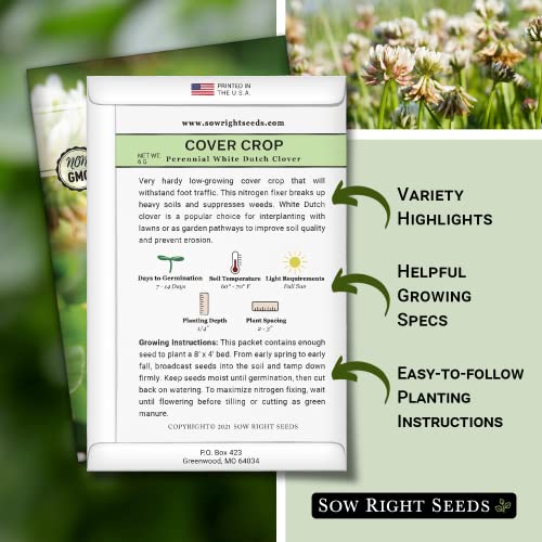 Sow Right Seeds - White Dutch Clover Seed For Planting - Cover Crops To Plant In Your Home Garden - Nitrogen Fixer - Suppress Weeds - Attracts Pollinators - Non-Gmo Heirloom Seeds - Gardening Gift #TOP1