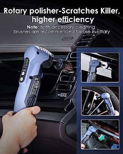 RAYBAO Mini Polisher, 2/1.5 inch Cordless Mini Polisher with 2pcs 2.0Ah Batteries, Works as DA & RO Polisher, Small Polisher with 6 Speeds, 53 Accessories, Mini Polisher for Car Detailing, Polishing