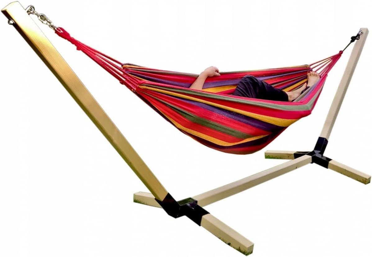 Struttura per amaca in legno, non trattata, pieghevole e regolabile, portata 150 kg, universale