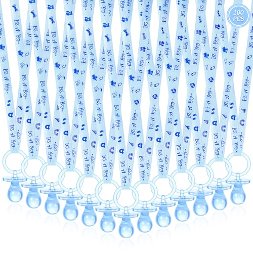 100 Pieces Baby Shower Pacifiers Necklace Cute Acrylic Pacifier Necklaces for Chupones para Baby Shower Games Charm Party Favors Decorations DIY Gender Reveal Table Scatter(Blue)