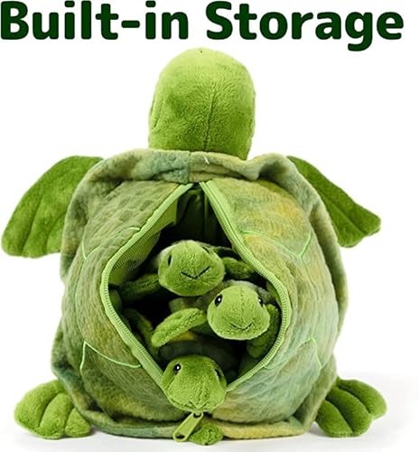 Prextex Plush Toys Turtle Stuffed Animal W/ 3 Turtle Baby Stuffed Animals - Big Turtle Zippers 3 Little Plush Baby Turtles - Turtle Plush Toys For Kids 3-5 - Turtle Toy - Great Gift For Turtle Lovers #TOP2