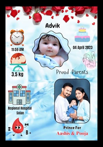 Image of Personalized Baby Birth Announcement Photo Frame, Marble Design with Birth Details and Parents Photo, A4 Size Black, 2 Photo(s), 10 X 13 Send photos WP -8905457154, Order id, Birth Memory Photo Frame (1, Yellow 6)