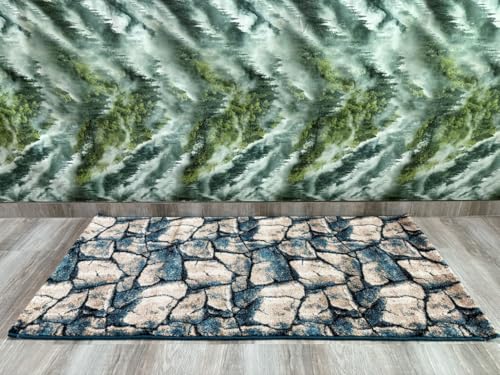 Image of Premium Runner Carpet, Vintage Medallion Pattern, Non Slip, Thick, Ideal for Bedroom, Living Room & Entryway, 3x6 Feet Teal Beige Color