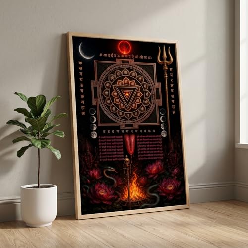 Image of Livin'luxe Kali Yantra Trishul Wall Painting for Living Room Bedroom Pooja Room Decor with Premium Wooden Color Synthetic Frame, Spiritual Hindu Art Gift (18 x 24) NL01-4086