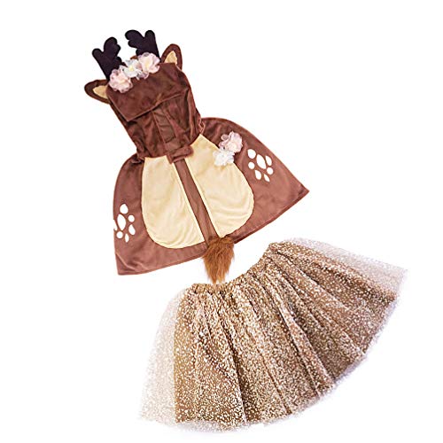 KESYOO Traje de Alce Conjunto Criança Rena Capa Capa Saia Duas Peças Roupa Cosplay Fantasia Vestido