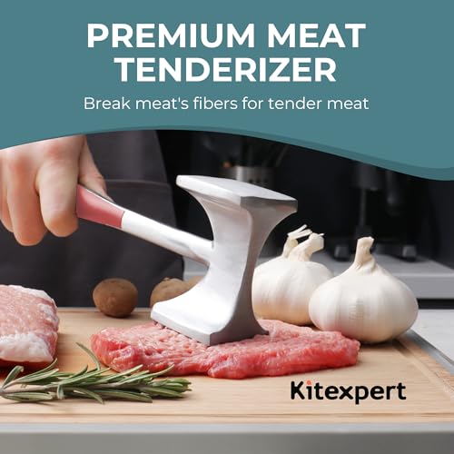 Image of KITEXPERT Meat Tenderizer Hammer with Comfortable-Grip Handle, Dual-side Mallet for Kitchen, Heavy Duty Pounder For Tenderizing Steak, Beef and Fish, Red