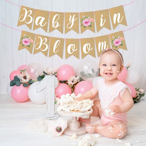 Image of Baby in Bloom Banner Baby Shower Paper Banner Party Decoration Flower Baby Shower Bunting Garland Wall Hanging Sign Decor for Girl Baby in Bloom Party Indoor Decorations
