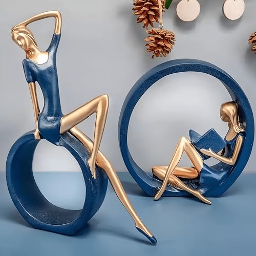Image of NOSCOMP Reading & Dancing Girl Statuettes Set of 2 - Resin Figurines for Home Decor, Living Room, Study, Art Display - Sitting & Reading Posture - Modern Yoga Decoration, Unique Gift for Art Lovers