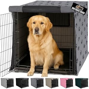 GORILLA GRIP Dog Crate Covers compatible with Amazon Basics Dog Crates, All Sides Open, Privacy Cover Fits 42″ Wire Kennel, Breathable Mesh Windows, Light Reducing Puppy Training Cage Topper, Gray Paw