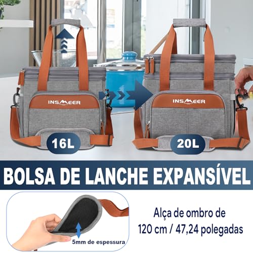 INSMEER Bolsa Térmico 20 Litros Para Lancheiras E Salgadinhos, 31 * 21 * 31Cm, Gris Saco Termica (Ci