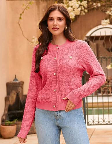Image of GRACE KARIN Womens Open Front Button Down Long Sleeve Texture Knit Cardigan Sweaters with Pockets