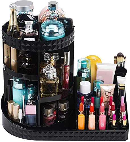 iPEGTOP Acrylic Rotating Makeup Organiser, 360 Degree Rotating Adjustable Jewelry Cosmetic Perfumes Display Stand Box, Great Capacity Make Up Storage For Dresser, Bedroom, Bathroom - Black