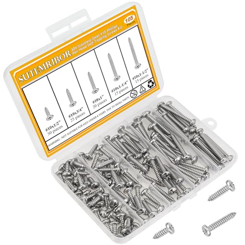 105 piezas #10 x 1/2" tornillos para madera con cabeza pan Phillips autorroscantes, acero inoxidable 304 miniatura 7