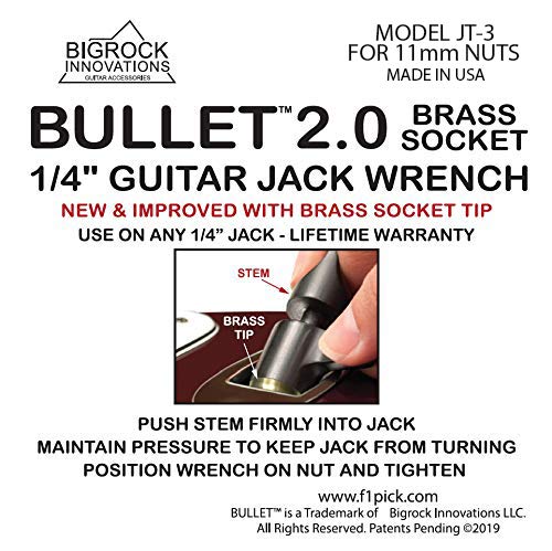 BigRock Bullet 2.0 gitaar Jack moersleutel met messing tip - voor 11mm moeren - Image 3