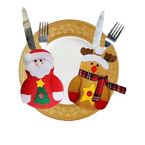 Deggod 8Pcs Christmas Tableware Holders Set, Santa Claus Elk Knife And Fork Bags Covers For Xmas New Year Party Dinner Table Decorations Ornaments (Elf) #TOP5