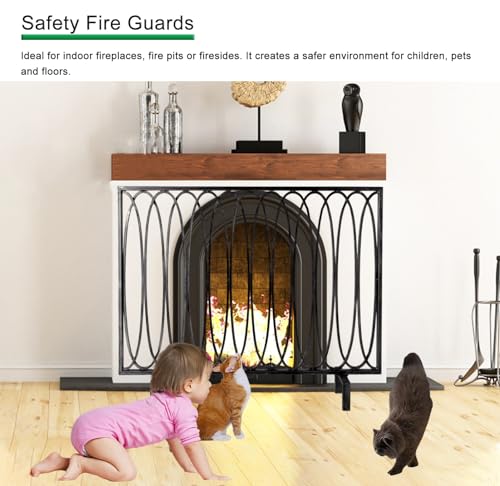 Pantalla para chimenea negra con malla metálica protectora para evitar chispas 5