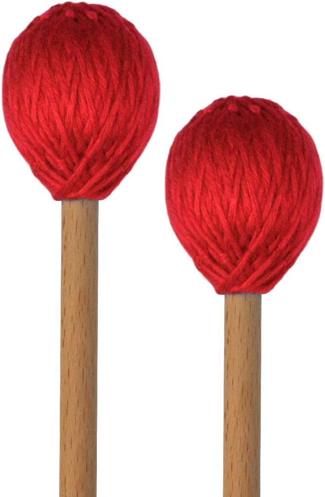 Yolyoo Medium Hard Yarn Head Keyboard Marimba Mallets with Maple Handles,Pack of 2 Blue (Red)