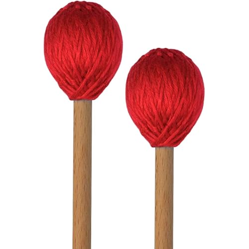 Yolyoo Medium Hard Yarn Head Keyboard Marimba Mallets with Maple Handles,Pack of 2 Blue (Red)