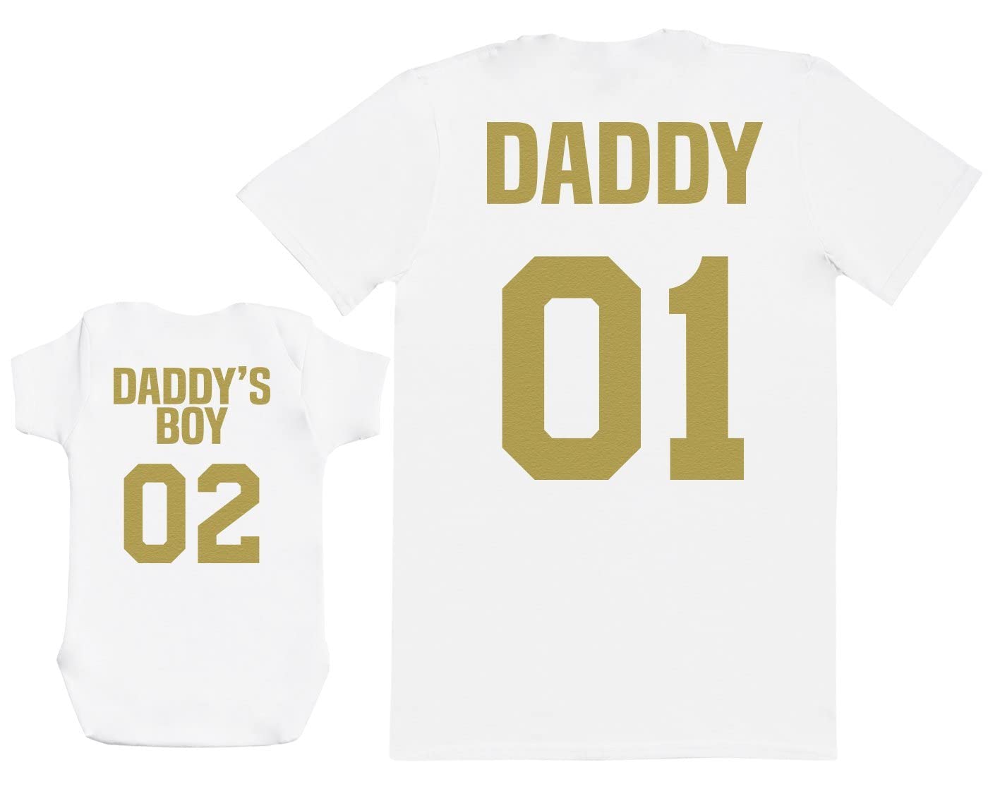The Gift Project Boys White Daddy 01 & Daddy's 02 - Mens T-Shirt & Baby Bodysuit - Matching Set - Baby | 0-3 Months,