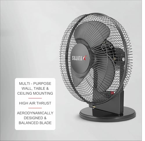 Image of Sujata Table Fan for Home | 2300 RPM, 2 Years Warranty | Small Table Fan High Speed for Home, 280 mm Compact Fan with Balanced Blades, Adjustable Tilt, Portable (SAP2700 HS - Black)