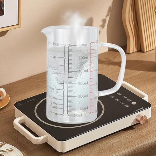 Image of 600ml /20.28oz Microwave Safe Glass Measuring Cup | Heat Resistant Borosilicate, V-Shaped Spout, Clear Scale, Multipurpose for Kitchen, Coffee & Yogurt(600ml /20.28oz)