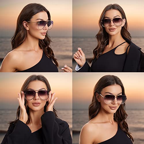 Trendy Oversized Aviator Sunglasses for Women 2025, Cute Retro Aviator Sun Glasses UV Protection Big Shades VF22033