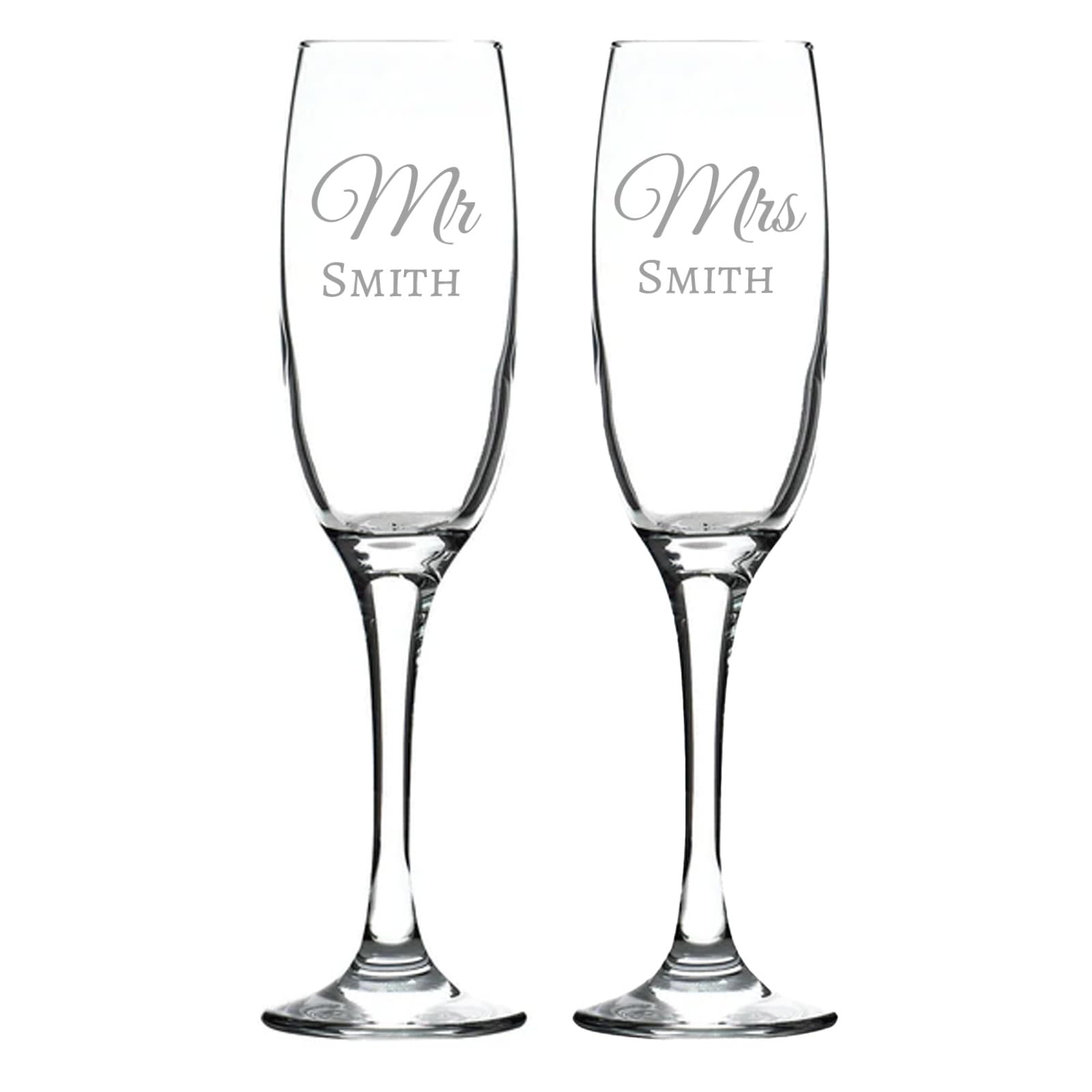 MR & MRS Personalised Pair of Champagne/Wine Flute Glasses - Wedding/Engagement/Anniversary in White Boxes