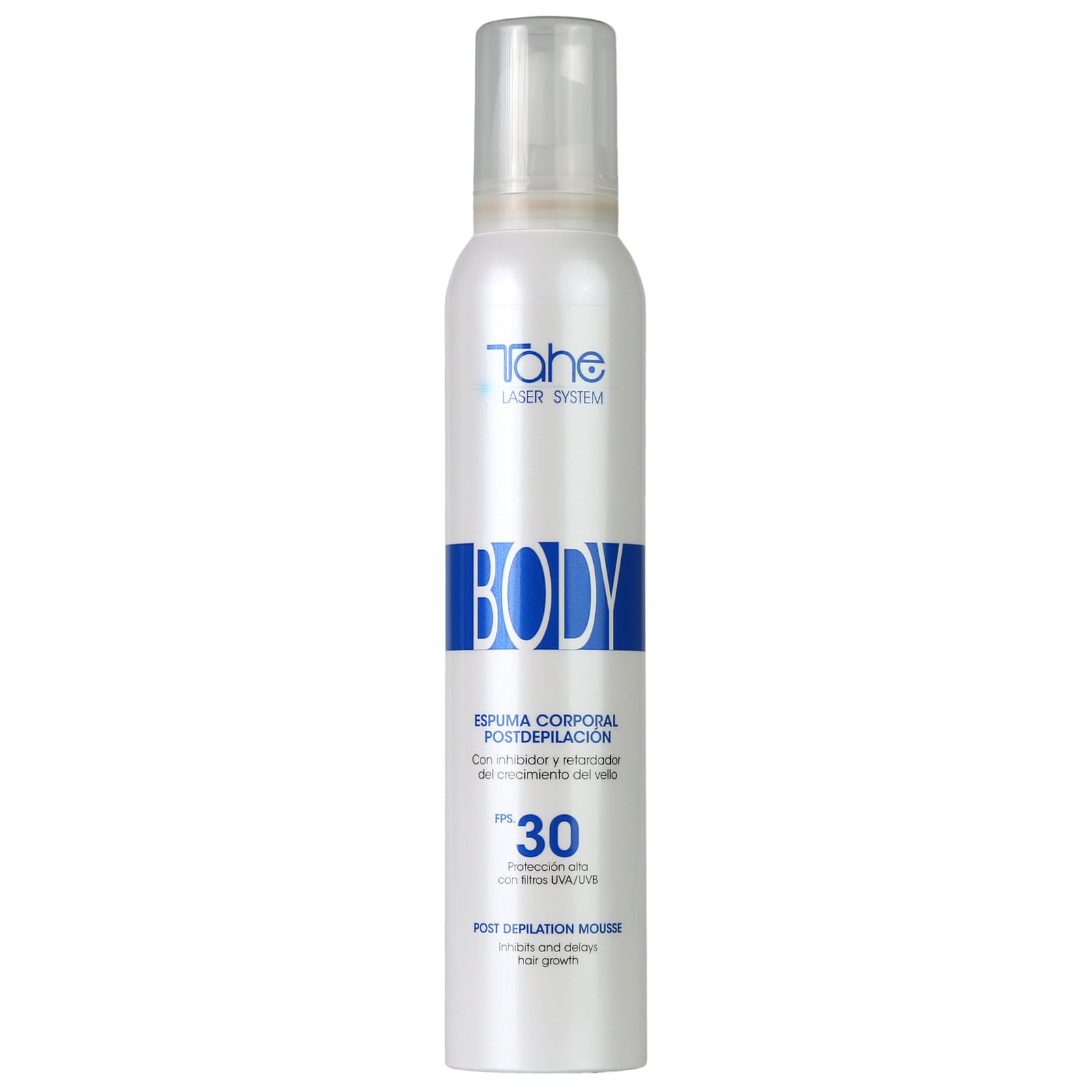 Tahe Laser System Espuma corporal Post-depilación con retardador del crecimiento del vello, FPS 30, 200 ml