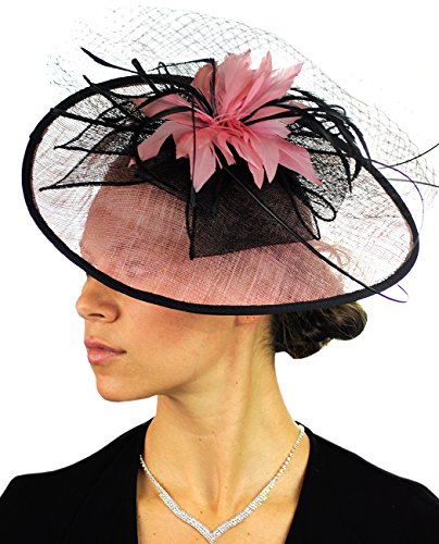 NYFASHION101 Cocktail Teardrop Shaped Sinamay Headband w/Face Veil - Pink
