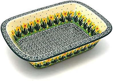 Polish Pottery Baker - Rectangular with Grip Lip - Daffodil