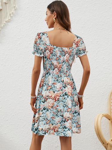 Image of Berydress Women's Summer Dresses 2026 Pockets Short Sleeve Square Neck Flowy A Line Casual Boho Smocked Mini Sun Dress