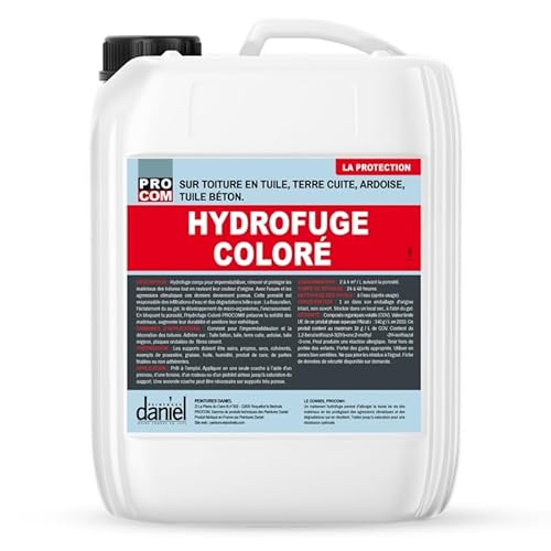 PRO COM Hydrofuge coloré toiture, imperméabilisant toiture tuile, ardoise, terre cuite, béton, ciment, ravive les teintes 20 litres